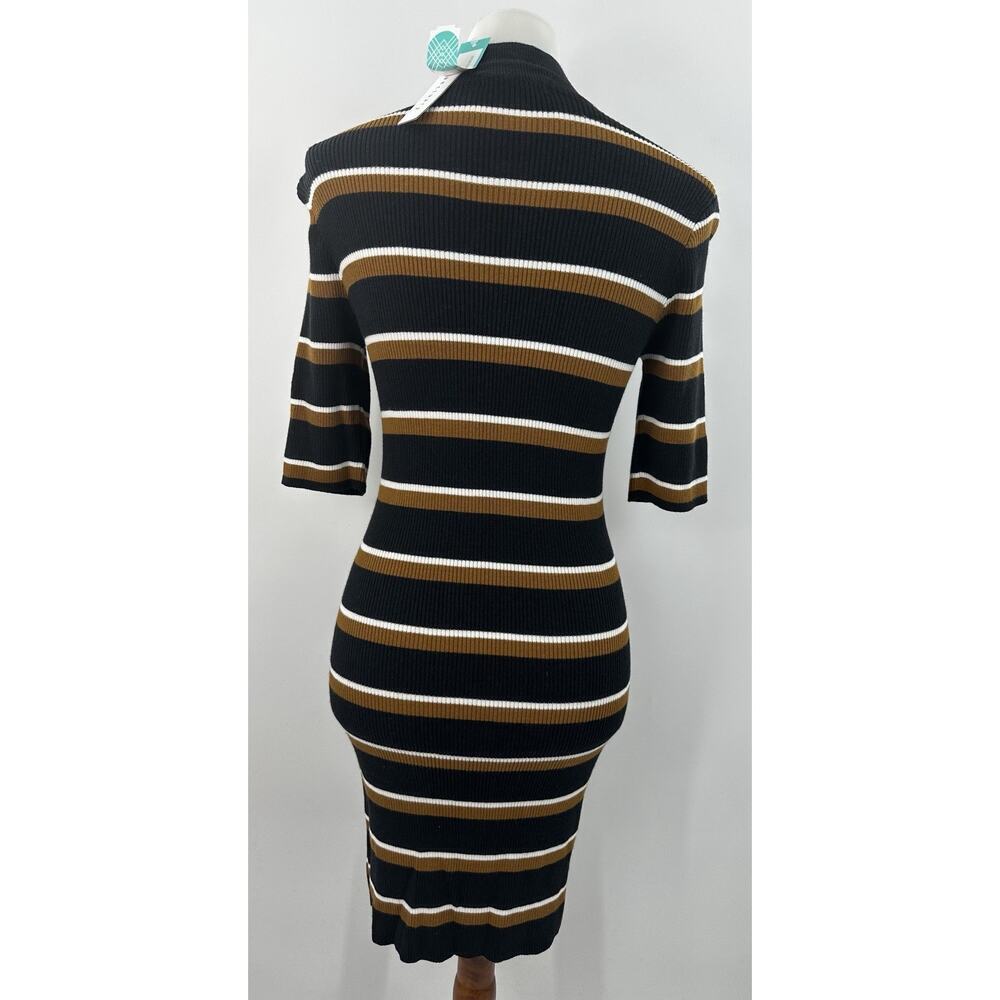 Sanctuary Mock Neck Stripe Rib Knit Midi Dress Black Brown White Size M NWT - Picture 6 of 10